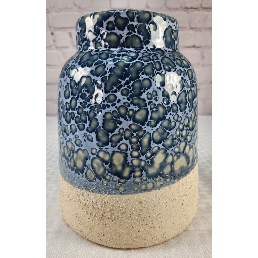 Pier 1 Vtg NWT Crystalline Blue Pottery Vase Textured Speckled Glaze Ceramic